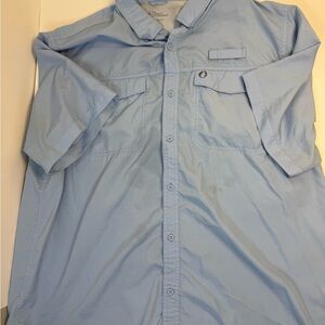 The American Outdoorsman‎ Men's Fishing Shirt M Blue Poly Button Up Short Sleeve